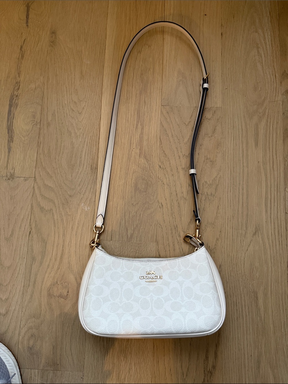 Coach Cream Signature Canvas Shoulder Bag with Gold Hardware